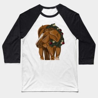 Chestnut Christmas Horse in Wreath Baseball T-Shirt